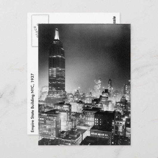 Het Empire State Building at Night Post Card, 1937 Briefkaart (Voorkant / Achterkant)