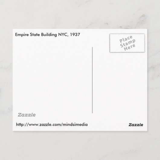 Het Empire State Building at Night Post Card, 1937 Briefkaart (Achterkant)