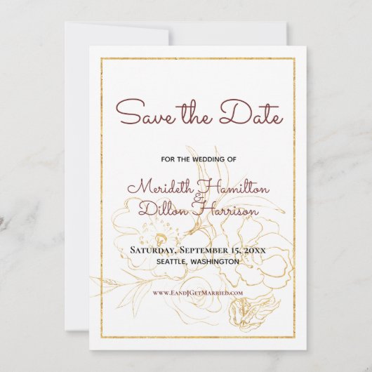 Het enige kind vindt 3 foto van Bourgogne Gold Save The Date (Achterkant)