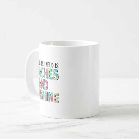 Het enige wat ik nodig heb zijn stranden en zon koffiemok (Voorkant links)