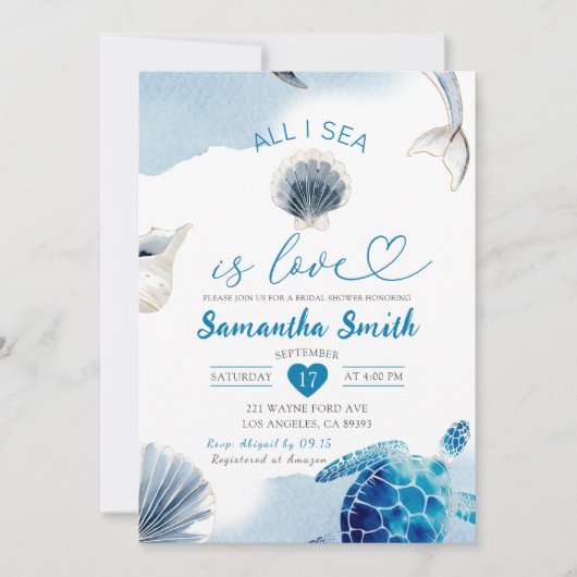 Het enige wat ik Zee is Love Seashells Coastal Vri Kaart (Voorkant)