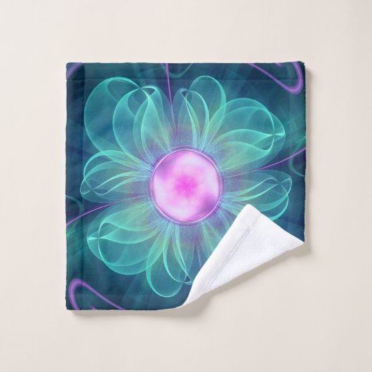 Het Enigma Bloom, een Aqua-Violet Fractal Flower Bad Handdoek (Wasdoekje)
