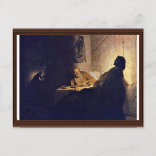 Het eten bij Emmaus. Door Rembrandt Van Rijn Briefkaart