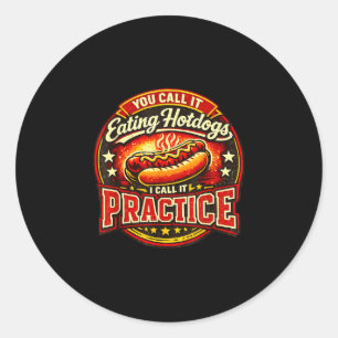 Het eten van hotdogs oefenen humor noemen ronde sticker