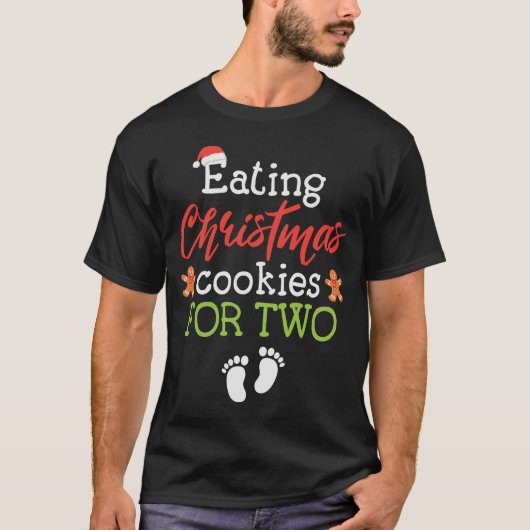 Het eten van Kerstkoekjes voor twee grappige Kerst T-shirt (Voorkant)