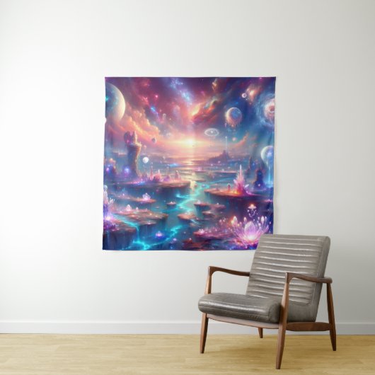 Het etherische buitenaardse landschap met zwevende wandkleed (In situ)