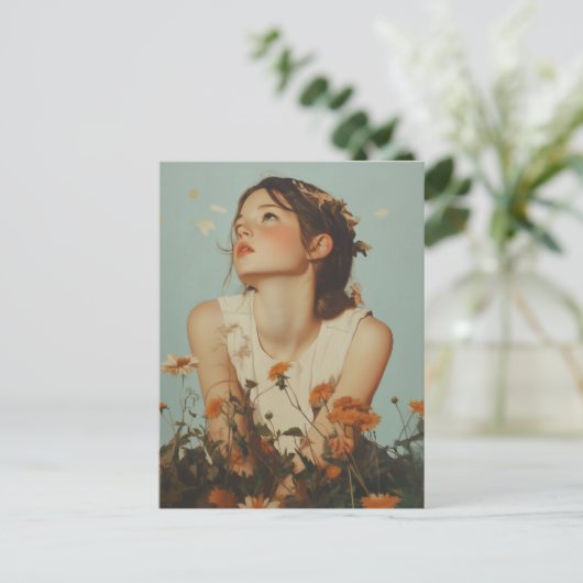 Het etherische meisje in de wilde bloemen briefkaart (Staand voorkant)