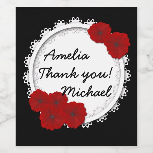 het etiket " gratitude " , rode bloemen (Enkel label)