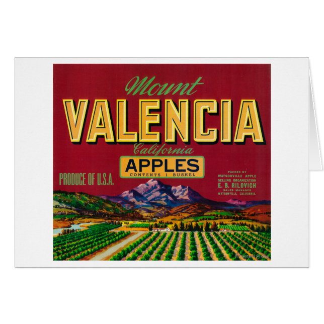 Het etiket Valencia Apple - Watsonville, CA (Voorkant Horizontaal)