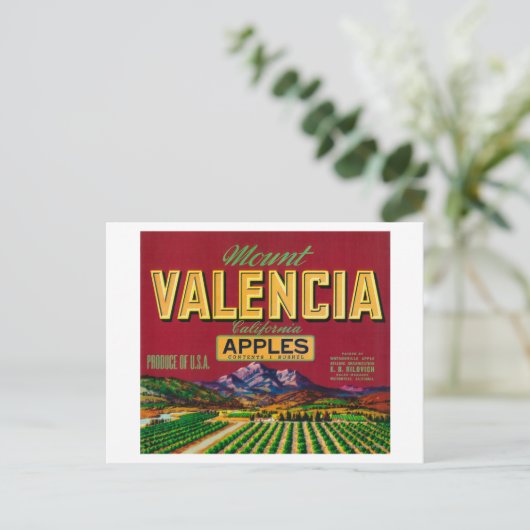 Het etiket Valencia Apple - Watsonville, CA Briefkaart (Staand voorkant)