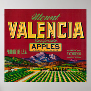 Het etiket Valencia Apple - Watsonville, CA Poster