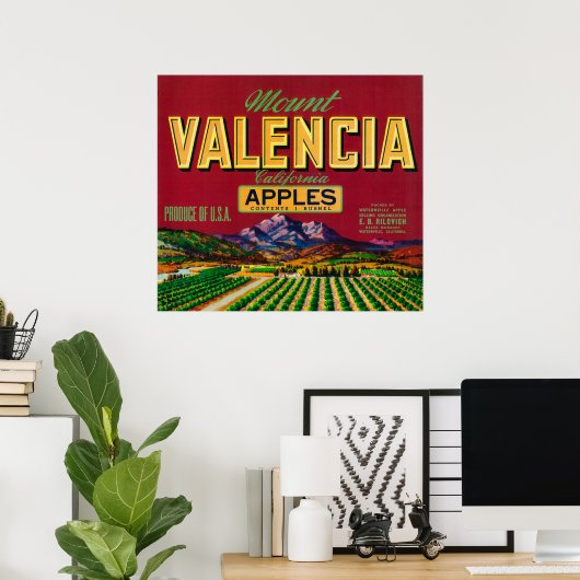 Het etiket Valencia Apple - Watsonville, CA Poster (Thuiskantoor)