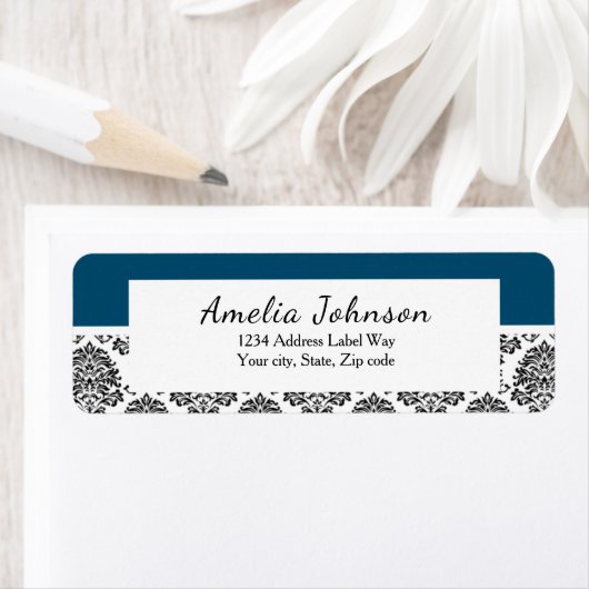 Het etiket van het de terugkeeradres van Damask MA (Insitu)