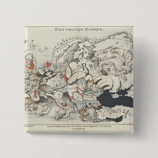 Het Europa van vandaag", 1887 Vierkante Button 5,1 Cm (Voorkant)