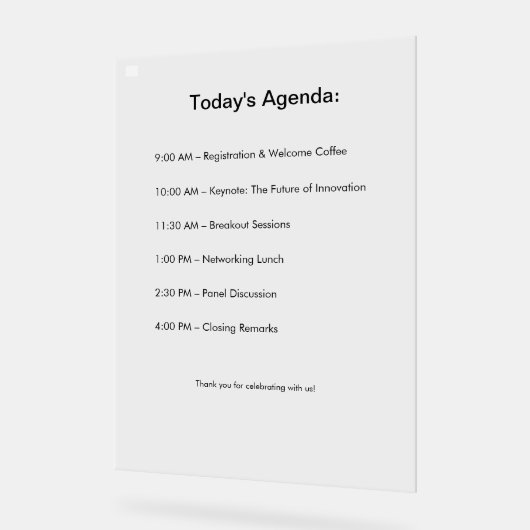 Het evenementenbord dat opvalt! acryl bord (Hoek)