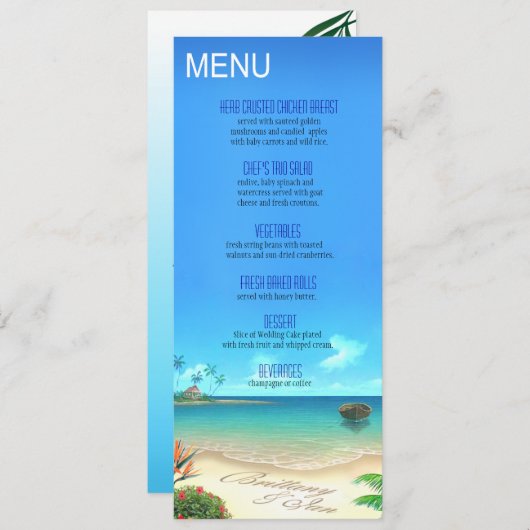 Het Exotische Menu van de Beach Wedding vraagt naa (Voorkant / Achterkant)