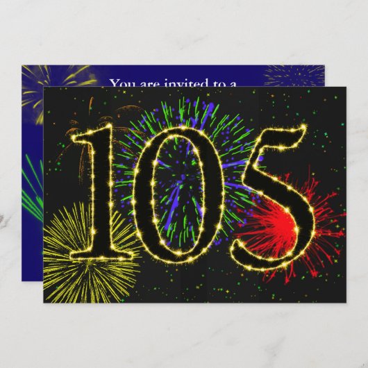 Het exploderen van vuurwerk nodigt 105th verjaarda kaart (Voorkant / Achterkant)