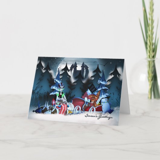 Het familiebezoek, gotische kerst Kaart (Voorkant)