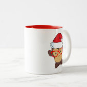 Het favoriete aapje van de kerstman is een grappig tweekleurige koffiemok (Voorkant rechts)