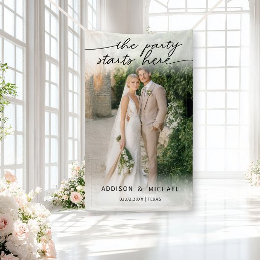 HET FEEST BEGINT HIER! Foto bruiloft banner