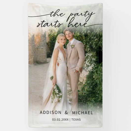HET FEEST BEGINT HIER! Foto bruiloft banner (Verticaal)