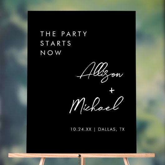 Het feest begint nu Black Wedding Welkom Acryl Bord (Neutraal)