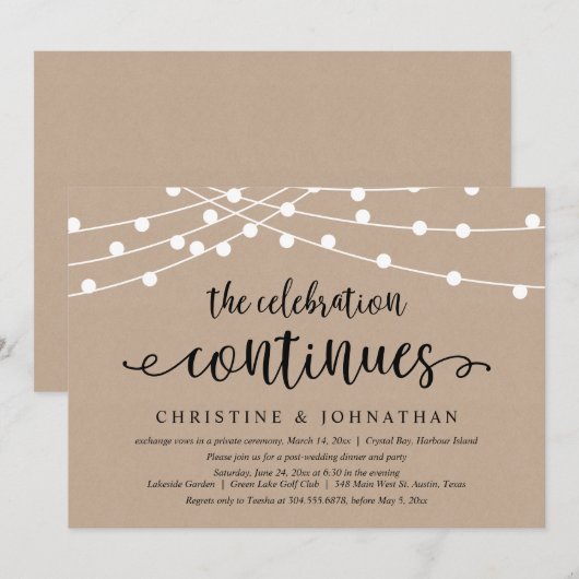 Het Feest Gaat Door, Trouw Elopement Feest Kaart (Voorkant / Achterkant)