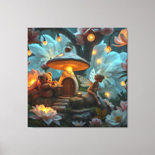Het feest met de fee en de teddybeer canvas afdruk