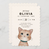 Het feest nodigt uit met een schattig klein katje kaart (Voorkant / Achterkant)