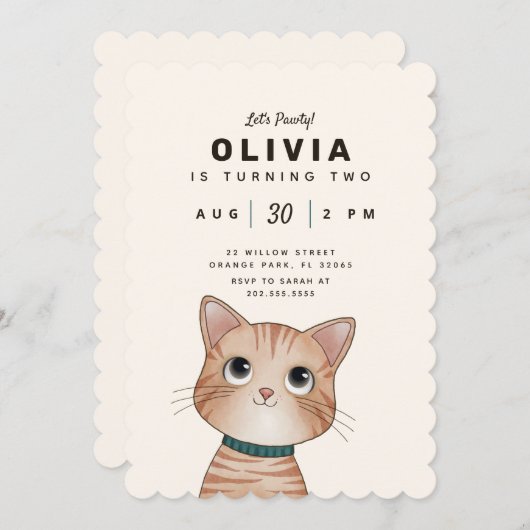 Het feest nodigt uit met een schattig klein katje kaart (Voorkant / Achterkant)