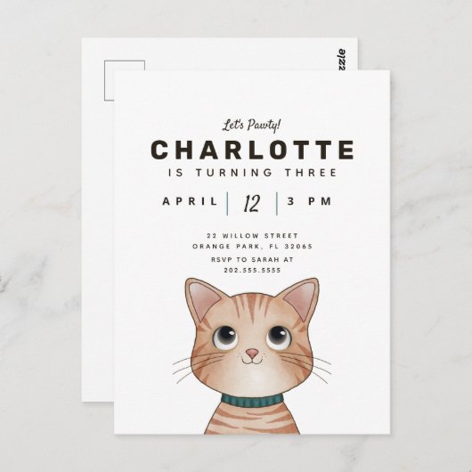Het feest nodigt uit voor een schattige kat briefkaart (Voorkant / Achterkant)