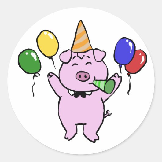 Het feest van de verjaardag met een schattig varke ronde sticker (Voorkant)