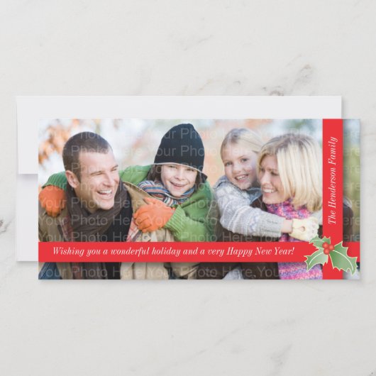 Het feestelijke Lint van de Hulst: Rood Feestdagenkaart (Voorkant)