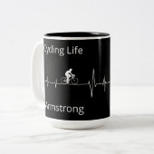 Het fietsleven, Aanpasbare Hartslag Tweekleurige Koffiemok (Voorkant links)