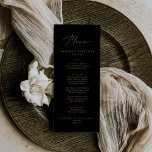 Het fijne menu Gold en Black Weddenrennen<br><div class="desc">Dit delicate goud- en zwarte trouwdinermenu is perfect voor een moderne bruiloft. Het romantische minimalistische design is voorzien van een mooie en elegante gouden champagne-gele typografie op een zwarte achtergrond met een schone en eenvoudige look. Dit menu kan voor een trouwreceptie, een repetitief diner, of om het even welke gebeurtenis...</div>