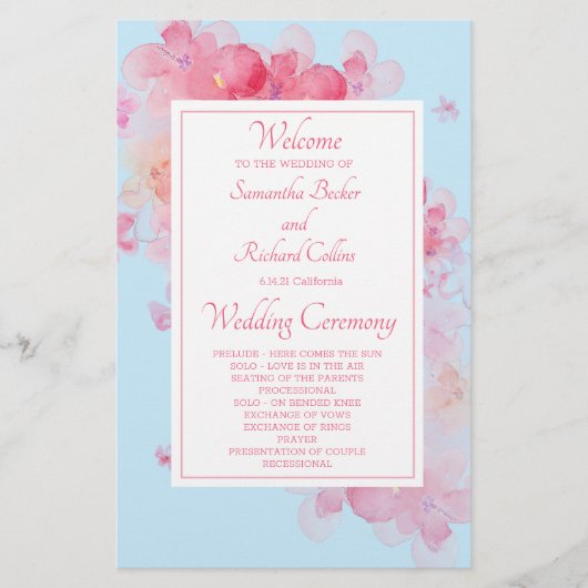 Het fijne Waterverf Floral Wedding Programme (Voorkant)