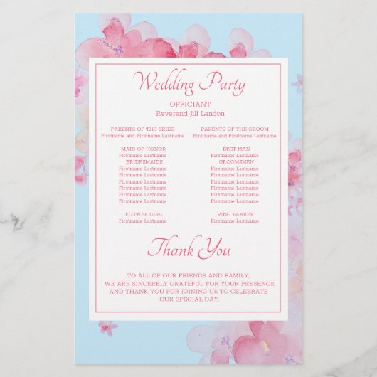 Het fijne Waterverf Floral Wedding Programme (Achterkant)