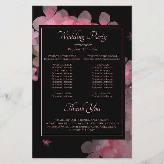 Het fijne Waterverf Floral Wedding Programme (Achterkant)