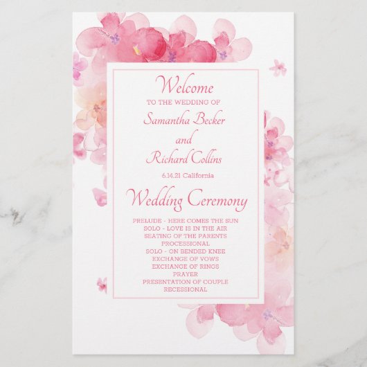 Het fijne Waterverf Floral Wedding Programme (Voorkant)