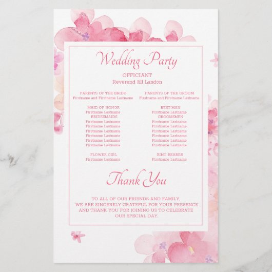 Het fijne Waterverf Floral Wedding Programme (Achterkant)