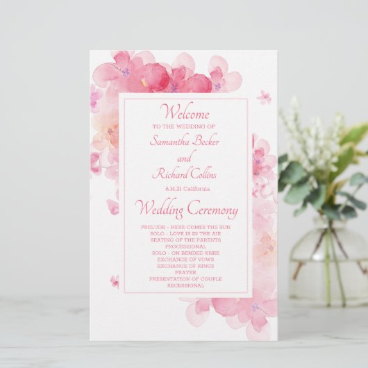 Het fijne Waterverf Floral Wedding Programme (Staand voorkant)