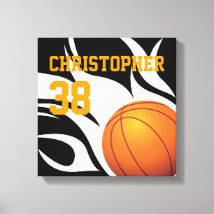 Het Flaming Basketball B/W canvas personaliseren Afdruk