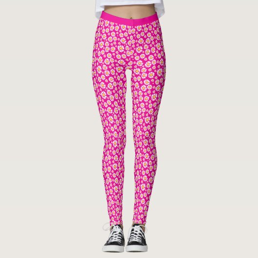 Het floerpatroon van de dag op rendy hete roze ach leggings (Voorkant)