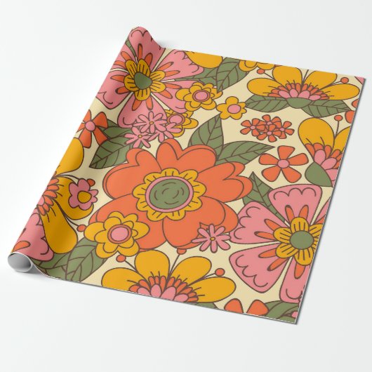 Het Floral Pattern-patroon van 1970 Cadeaupapier (Uitgerold)