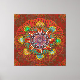 Het Floral Red van Squire Manipur Mandala Canvas Afdruk