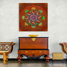 Het Floral Red van Squire Manipur Mandala Canvas Afdruk