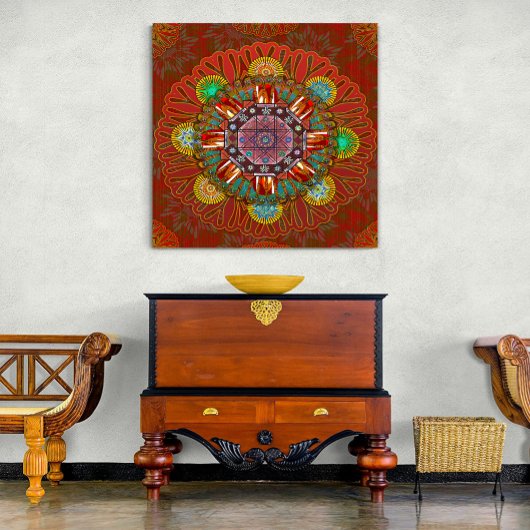Het Floral Red van Squire Manipur Mandala Canvas Afdruk