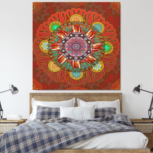 Het Floral Red van Squire Manipur Mandala Canvas Afdruk (Insitu (Slaapkamer))
