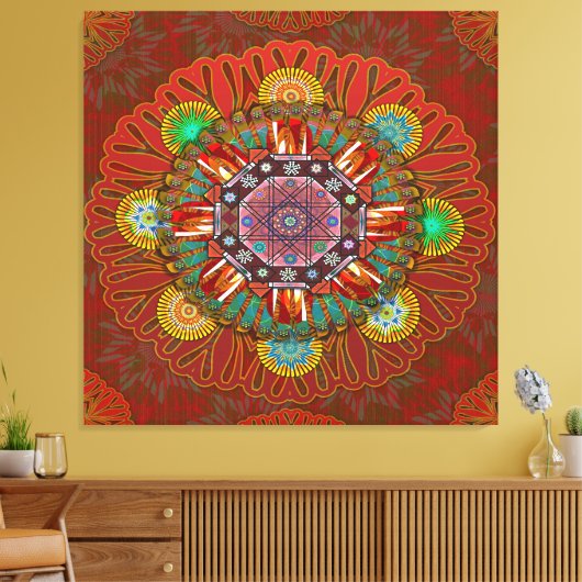 Het Floral Red van Squire Manipur Mandala Canvas Afdruk (Insitu (Woonkamer))