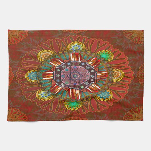 Het Floral Red van Squire Manipur Mandala Theedoek (Horizontaal)